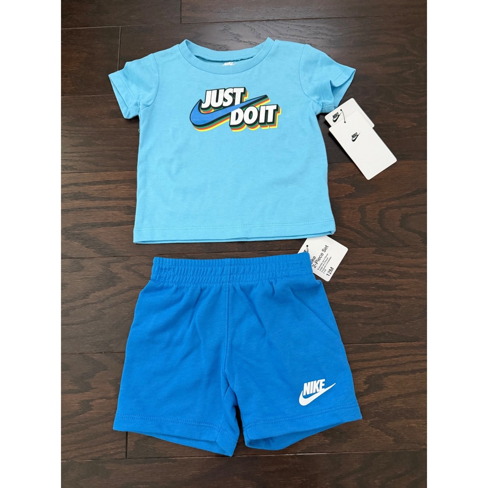 Nike Infant Boys Just Do It 2 Piece T-Shirt and Shorts Set Blue 12M 66L853-B68